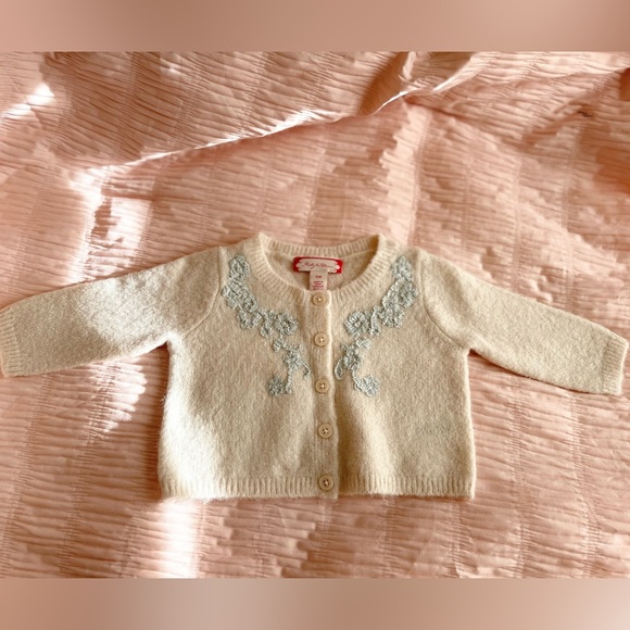 Ruby & Bloom Soft Peach Cardigan with Silver Floral Lace detail NWOT - Picture 2 of 8